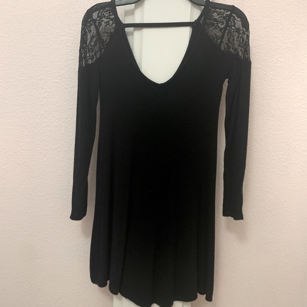 Long Sleeve Lace Shoulder Sweater Dress